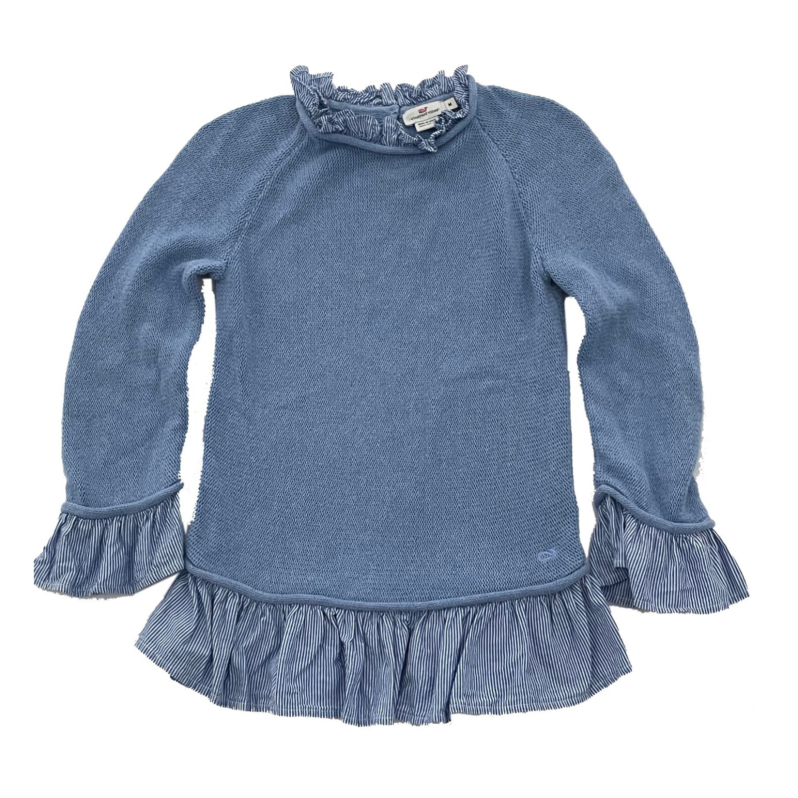 Vineyard Vines Blue Knit Long Sleeve Sweater Ruffle Rare Vintage Kids Medium